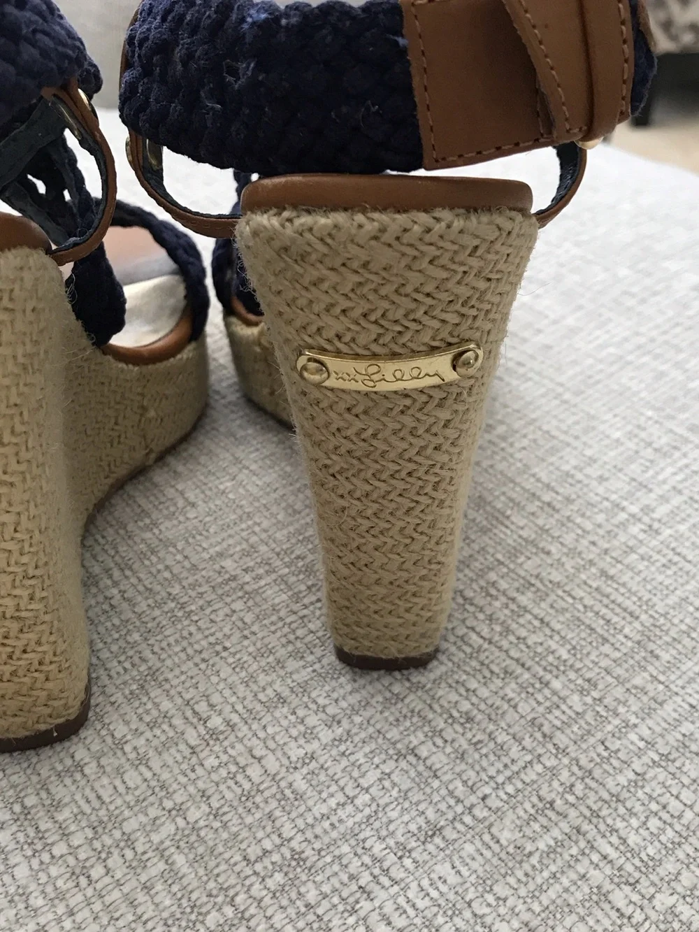 Lilly Pulitzer Navy Braided Espadrille Wedge Sandals